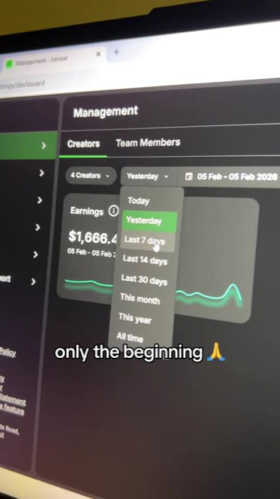 Fanvue agency dashboard showing four creator accounts